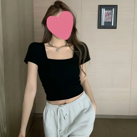 [오노마] ONM 베이직 사각 스퀘어넥 여성 무지 크롭 반팔 티셔츠