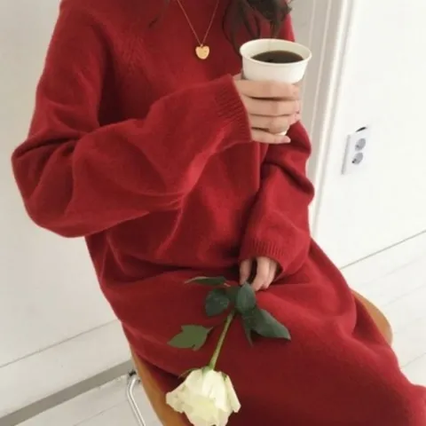 [오노마] ONM 겨울 가을 니트 롱 원피스 부드러운 라운드 하객룩