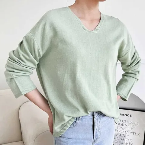 [오노마] ONM 베이직 브이넥 루즈핏 긴팔 니트티 편한코디 봄여름