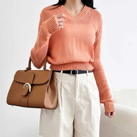 [오노마] ONM 여름 브이넥 긴팔 니트티 소매 밑단 시보리 데일리룩