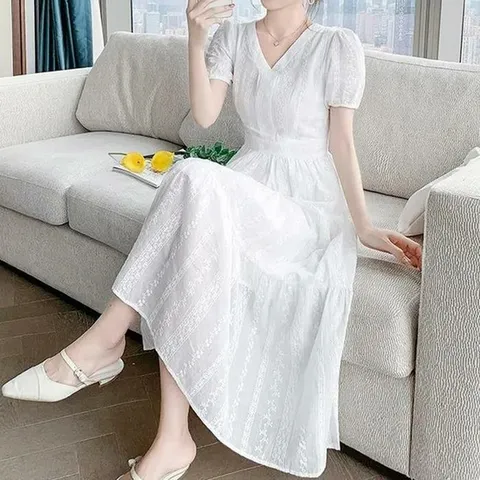 [오노마] ONM 봄 여름 반팔 하객 화이트 롱원피스 20대여성