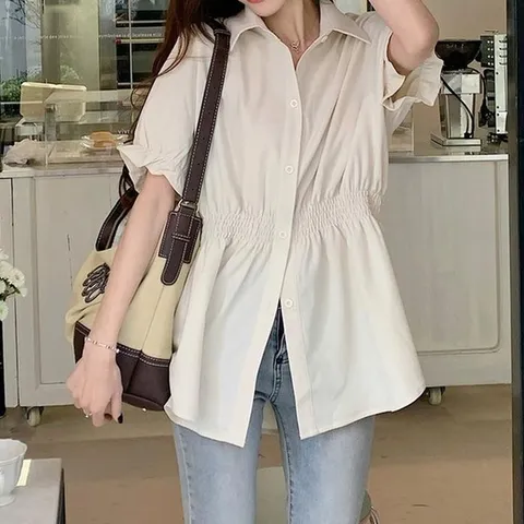 [오노마] ONM 하객룩 오피스 카라넥 깔끔한핏 스모크 밴딩 셔츠