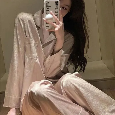 여성 커플 잠옷 홈웨어 수면 파자마 루즈핏 세트 실크