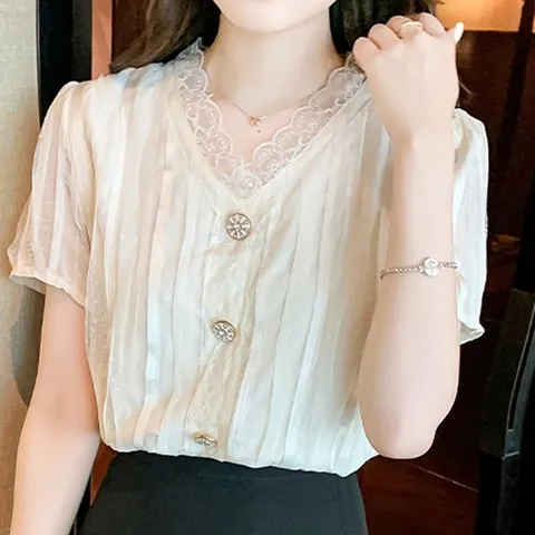 여성 러블리한 레이스 여름 블라우스 정장룩 오피스룩