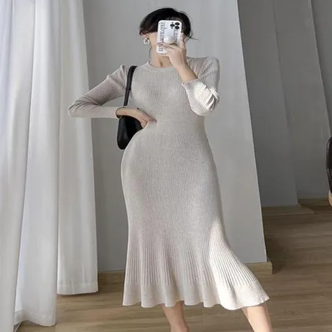 G125887밑단프릴 머메이드 롱니트원피스