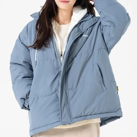 후드 레이어드 여성 패딩점퍼 오버핏 하프 패딩 잠바
