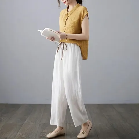 G126169허리배색 린넨팬츠 린넨바지