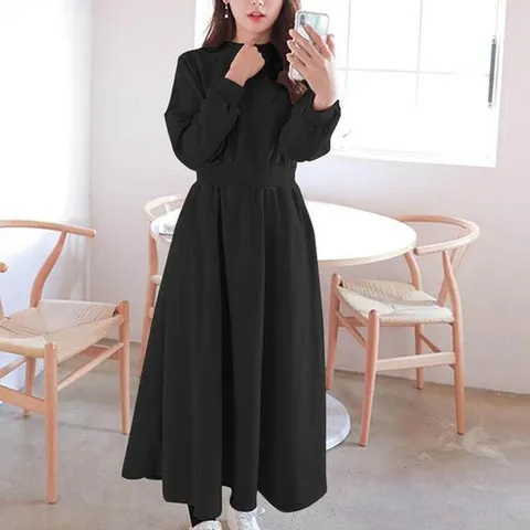 허리밴딩 플레어 긴팔 롱 원피스 가을 겨울 패션