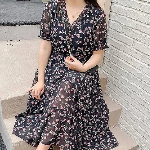 로맨틱한 플라워 패턴 원피스 꽃무늬 쉬폰 롱원피스