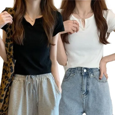 여성용 무지 크롭티