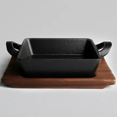 [벨르] 클래식 무쇠 통주물 서버 정사각팬/ 나무판포함