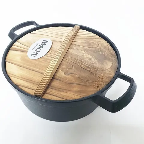 일제 이와츄철기 무쇠주물 냄비세트(나무뚜껑) 218mm