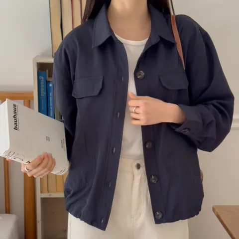 [샵앤] 여성 카라넥 루즈핏 밑단스트링 아우터 겸 남방 셔츠 CAT-WBL-4166-연베이지