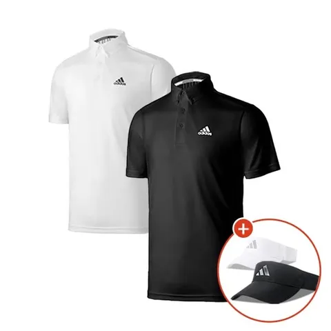 2종세트/ 아디다스 골프 스트라이프 여름 남성 반팔 카라티셔츠 남자 골프웨어 + 아디다스 골프 바이저