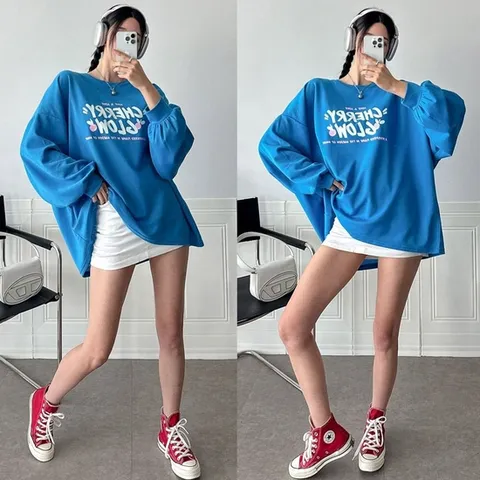 여자 빅사이즈 루즈핏 라운드 레터링 티셔츠 OCW-TSA-SWFGY4QP