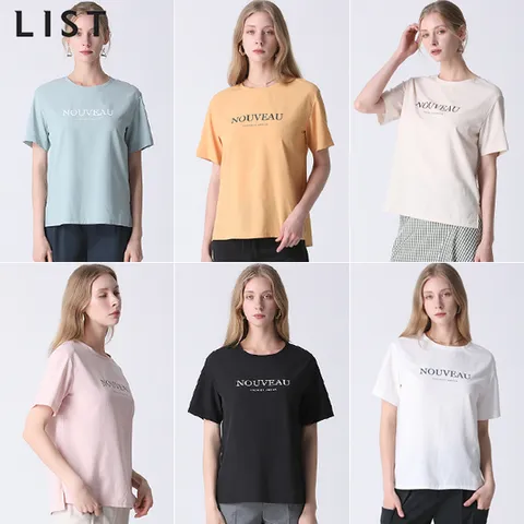 [리스트(LIST)] 심플 레터링 티셔츠 블라우스 (택가격: 118000원)