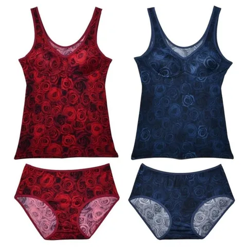 장미꽃무늬 중년 부인용 등판파워넷브라런닝 맥시팬티