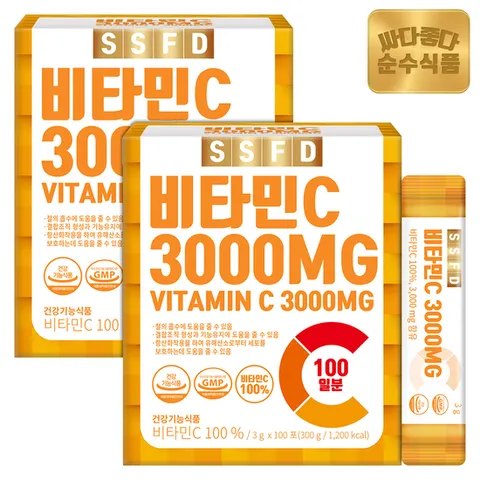 순수식품 비타민씨 100프로 3000밀리 비타민C 2박스(200포) 분말 스틱