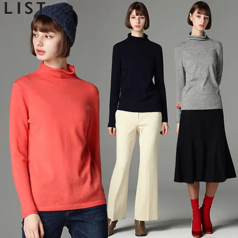 [리스트(LIST)] 부드러운 울캐시미어 최고급소재 페미닌 터틀 니트 (택가격:168000원)