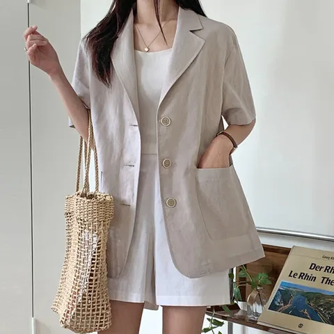 (H스타일) (WG)린넨쓰리버튼쟈켓