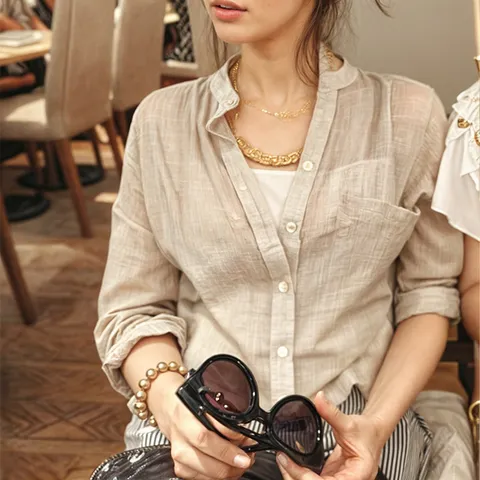 1+1 여신핏 린넨 셔츠 여자 여름 시스루
