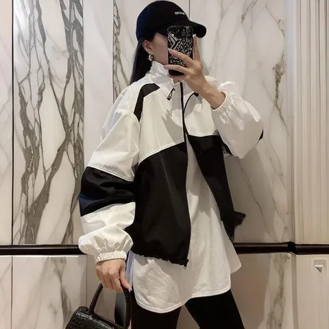 여성 얇은 바람막이 크롭 루즈핏 집업