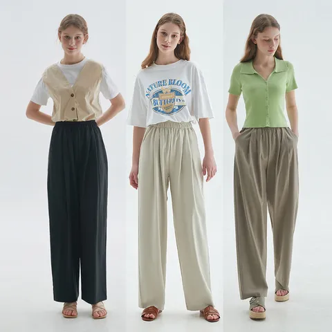 [바이유] 여성 썸머 새틴 세미와이드 팬츠 3종세트_PWWW
