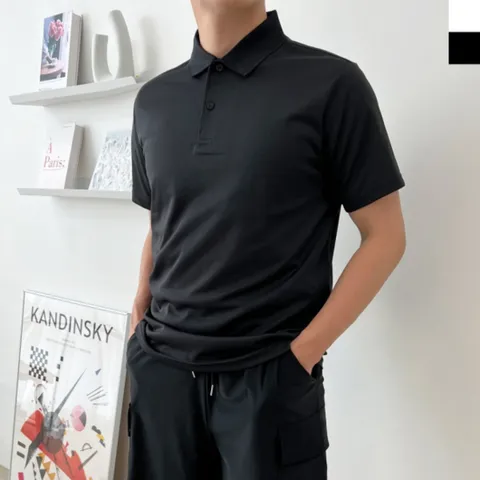 블레오 남성 여름 기본 무지 캐주얼 반팔 카라 티셔츠