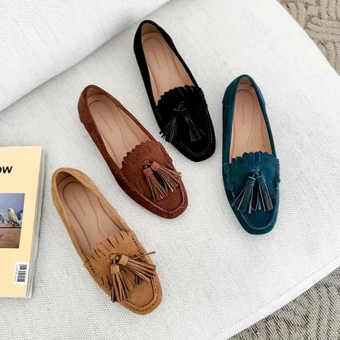 여자 태슬 장식 가죽 단화 드라이빙슈즈 로퍼
