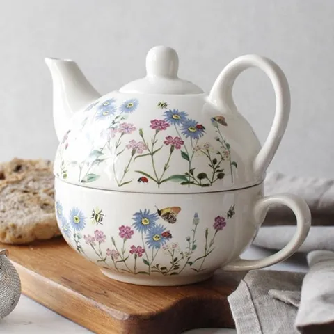 꽃디자인 도자기 티포원 티포트 차주전자 찻잔 세트