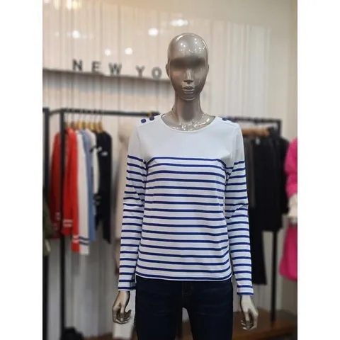 제시뉴욕 세이브존05 스트라이프 어깨 단추 티셔츠 AEM5SZNSTZ2170BUS