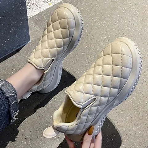 여성 따뜻한 겨울 털운동화 단화 방한 퀼팅 슬립온