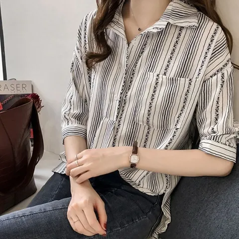 여성 봄 여름 7부 반팔 예쁜 여자 블라우스 화이트 (WED2BC7)