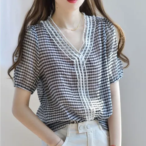 예쁜 깅엄체크 블라우스 (WFA6594)
