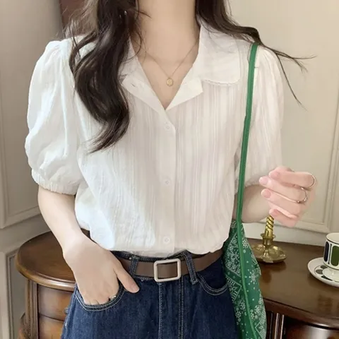 러블리한 여성 데일리 예쁜 카라 반팔 블라우스 셔츠 (WC0EF1A)