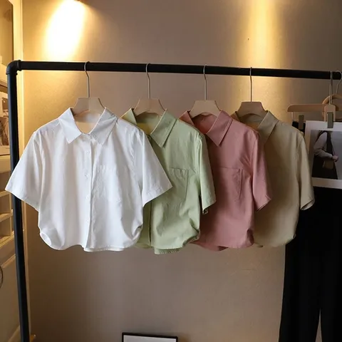 데일리 카라 크롭 베이직 반팔 셔츠 FR161812 (WE60B4E)