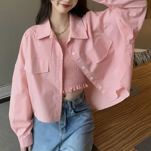뒷트임 포인트 세미크롭 레이어드 셔츠 (WC48340)