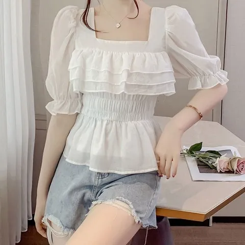 세미 크롭 여성 셔링 포인트 러블리 블라우스 (WC511A5)