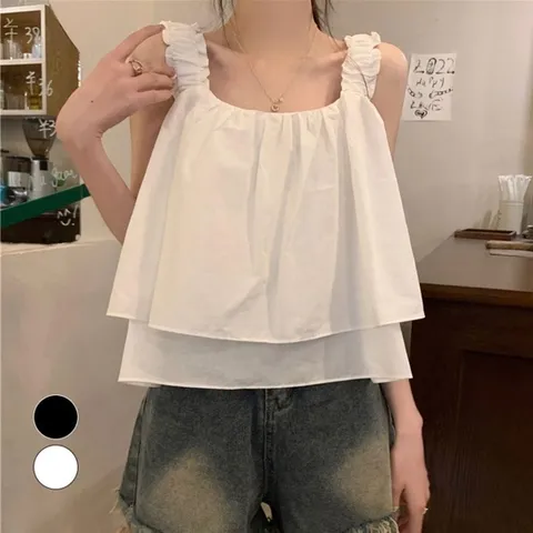 프릴 레이스 디테일 러블리 데일리 나시 블라우스 (WFA57DC)