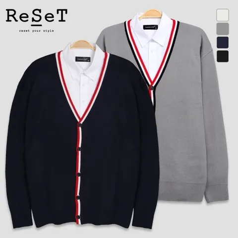 리셋 남여공용 톰 사선 가디건 니트
