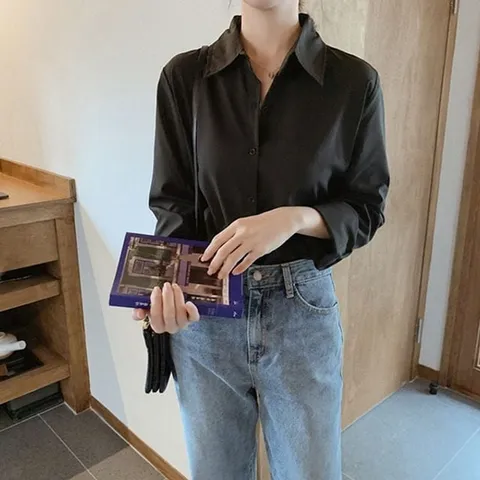 편안한 이너시스루 구김없는레이스 슬림핏 블라우스 (WB3A81E)
