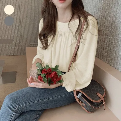 셔링 주름 포인트 스퀘어넥 라인 깔끔한 블라우스 (WE62E1E)