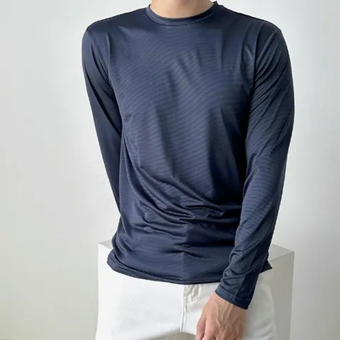 남성 여름 폭염 네이비색 라운드 긴팔티 이너 쿨 (WFDF1CF)