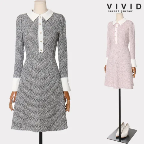 VIVID 로맨틱 트위드진주배색 원피스