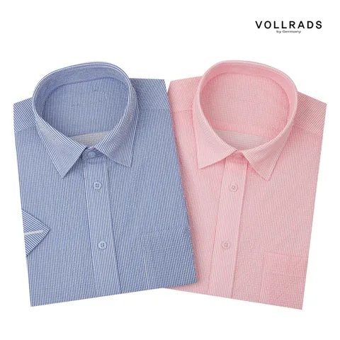 시어서커 여름 반소매 카라히든버튼 줄무늬 남성 캐주얼 남방셔츠