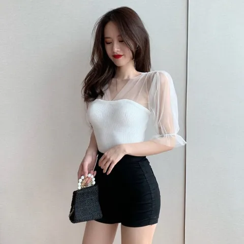 시스루 퍼프 반팔 니트 HH-B42 (W665B2C)