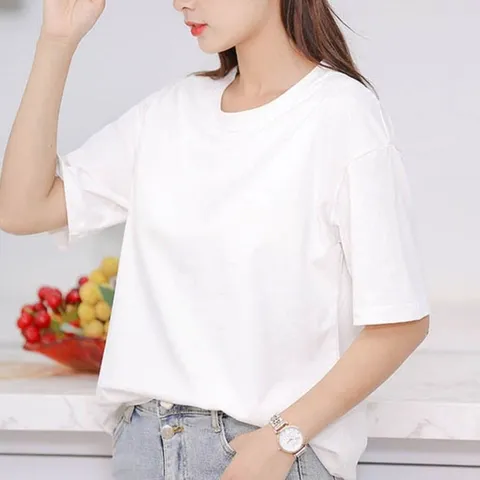 베이직 스타일 노브라 라운드넥 반팔 티셔츠 (WFA9A61)