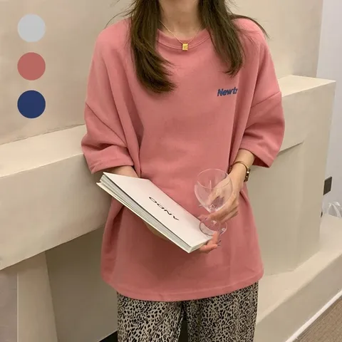 여성 뉴트로 오퍼핏 스타일 반팔 티숙 URK327 롱맨투 (WFFUD4N)