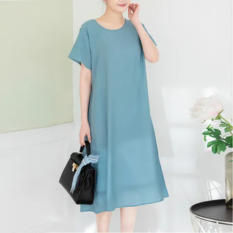 쿠잉 기본 무지 인견 반팔 원피스