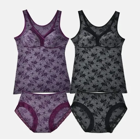 세련된 플라워 풀컵 노와이어 몰드 브라런닝 팬티세트 (WD67910)